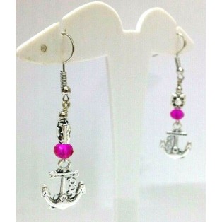 Silver Oxidized Earring - Hook Dangle Drop Long - Fashion Novelty Gift- ANCHOR 2